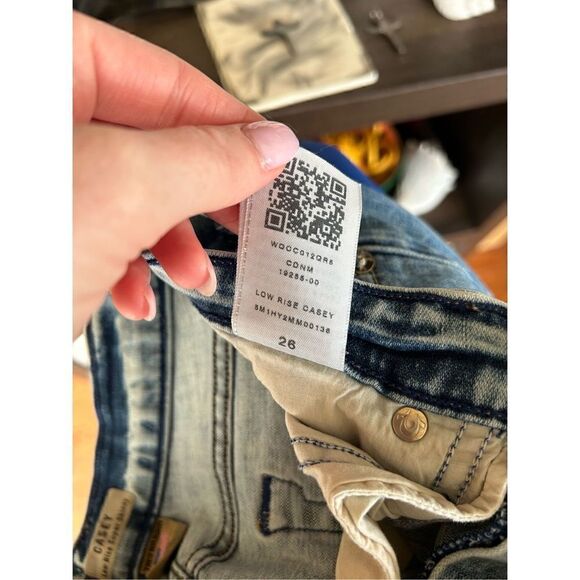 True Religion Casey Super Skinny Low Rise Distressed Gold Sequin Blue Jean 26 - Picture 11 of 11